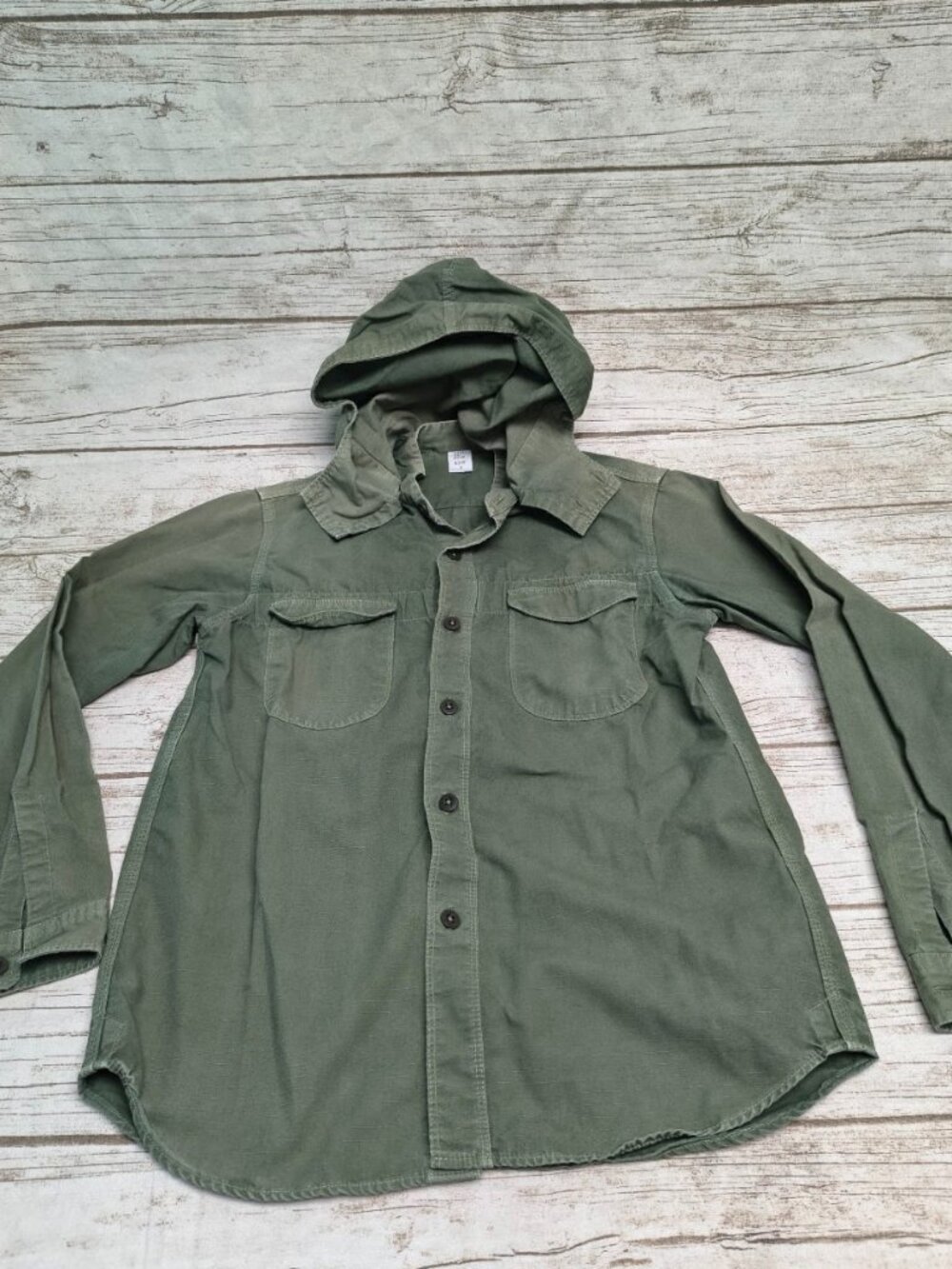 Natural Work Design Olive Hooded Long Canvas Shirt Jacket Made in Japan Size 2